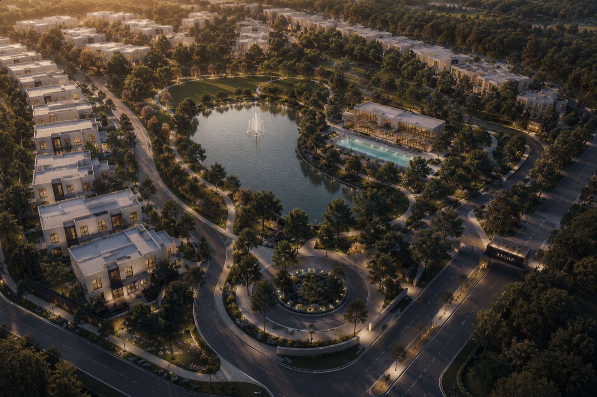 Nexus Texas master-planned community — aerial view at golden hour